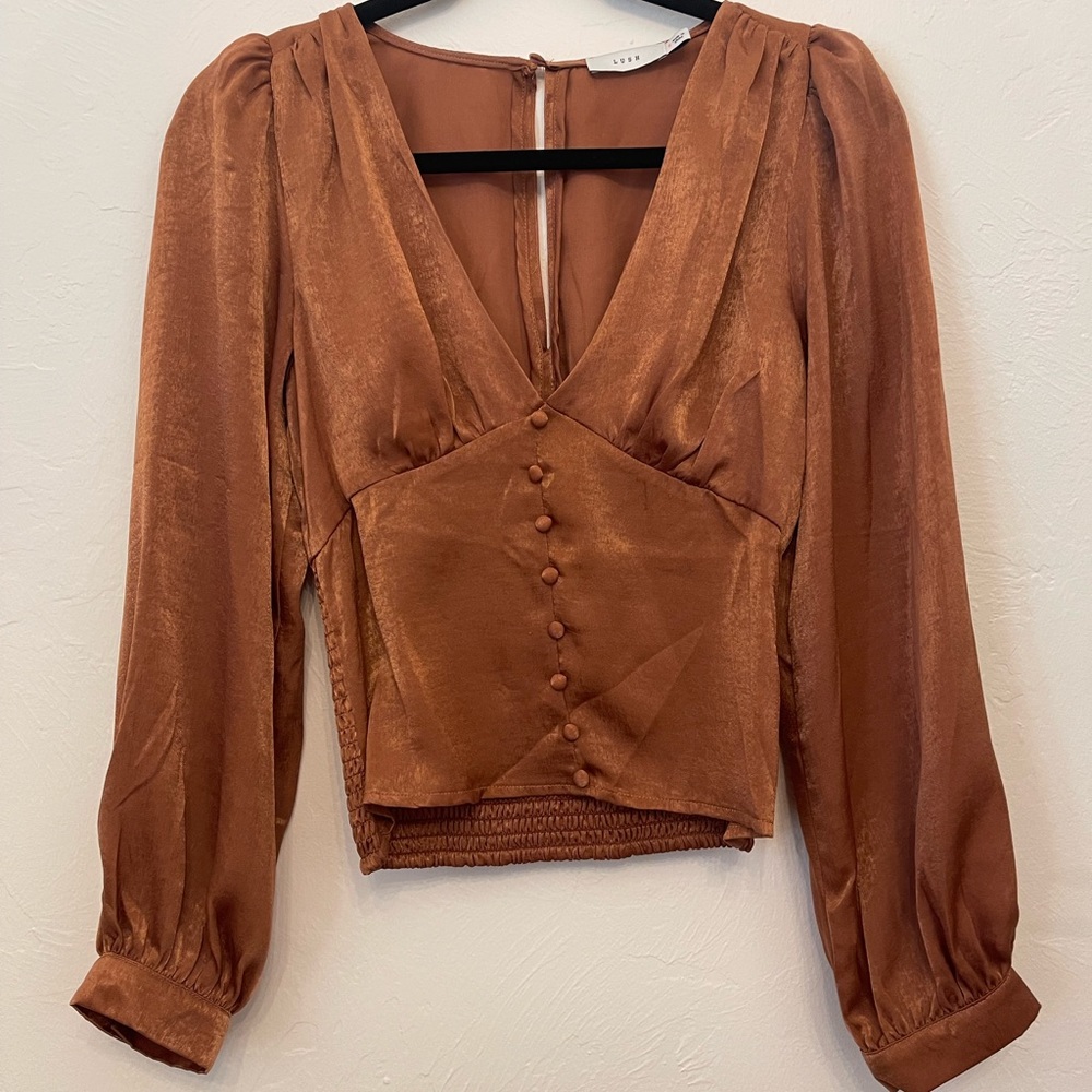 Womens rust silk blouse sz S